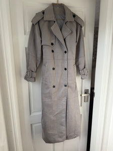 Grey faux suede trench coat