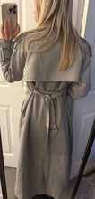 Load image into Gallery viewer, Grey faux suede trench coat
