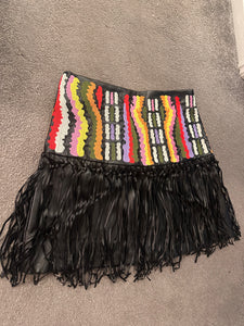Pu embroidered tassel mini skirt