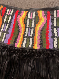 Pu embroidered tassel mini skirt