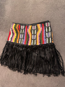 Pu embroidered tassel mini skirt