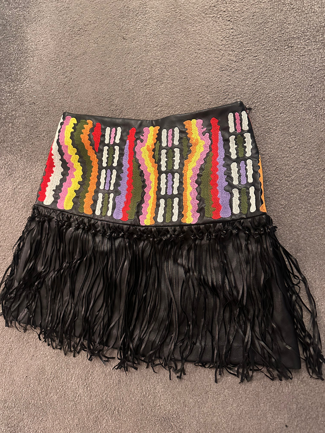 Pu embroidered tassel mini skirt