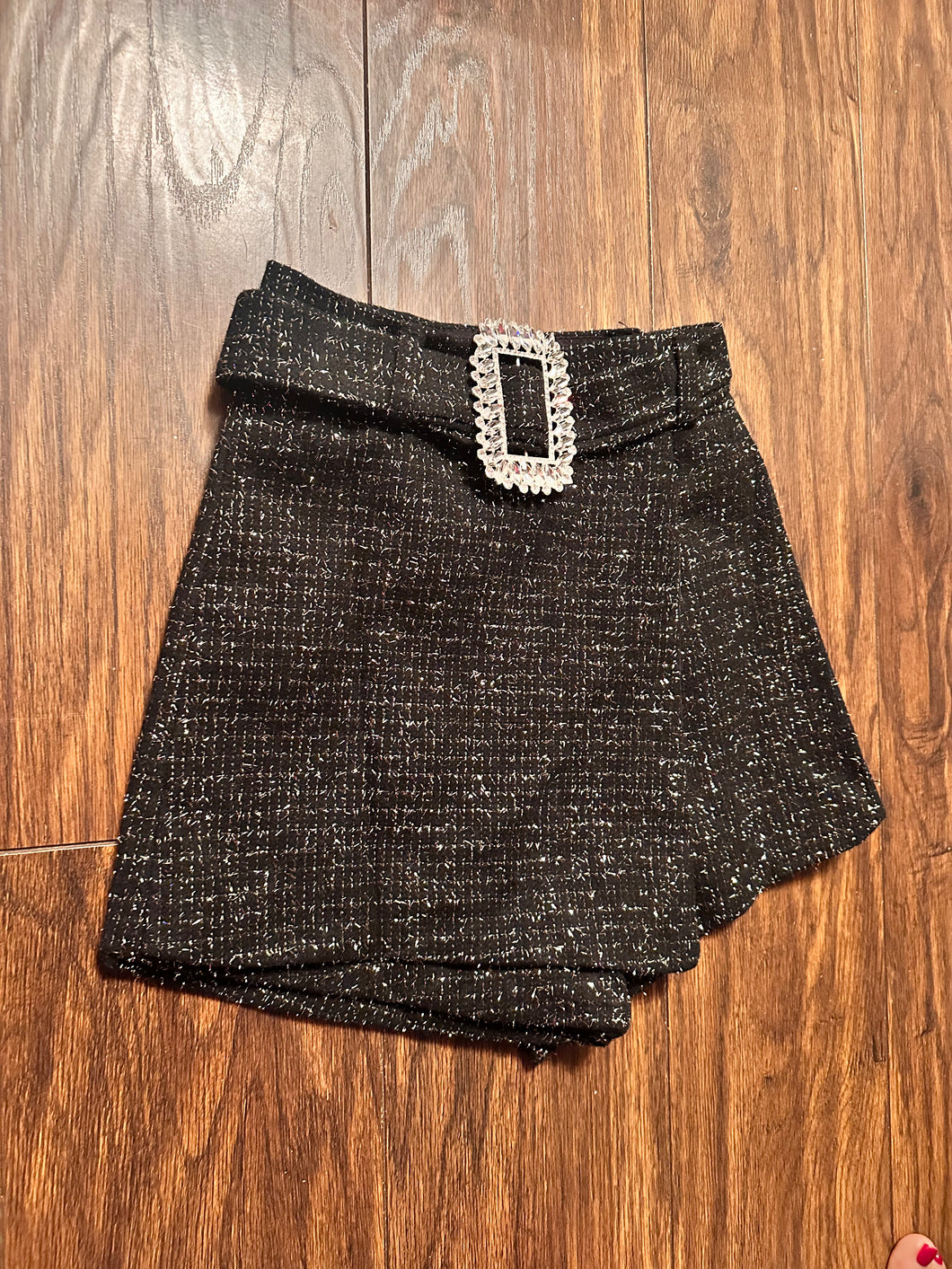 Diamanté buckle tweed skort