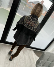 Load image into Gallery viewer, Embroidered fringe denim jacket
