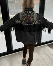 Load image into Gallery viewer, Embroidered fringe denim jacket
